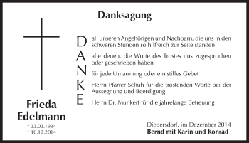 Traueranzeige von Frieda Edelmann von Pegnitz-Zeitung